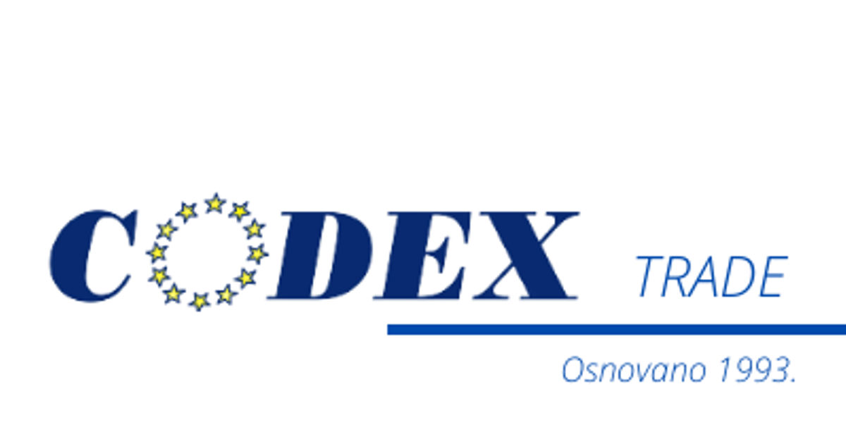 CODEX TRADE logo with the letter O represented by a circle of yellow stars, and the text Osnovano 1993 below a blue line.